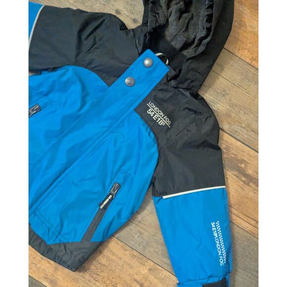 London Fog Toddler Boys 18M Blue Black Fleece Lined Hooded Rain Jacket - Picture 2 of 5
